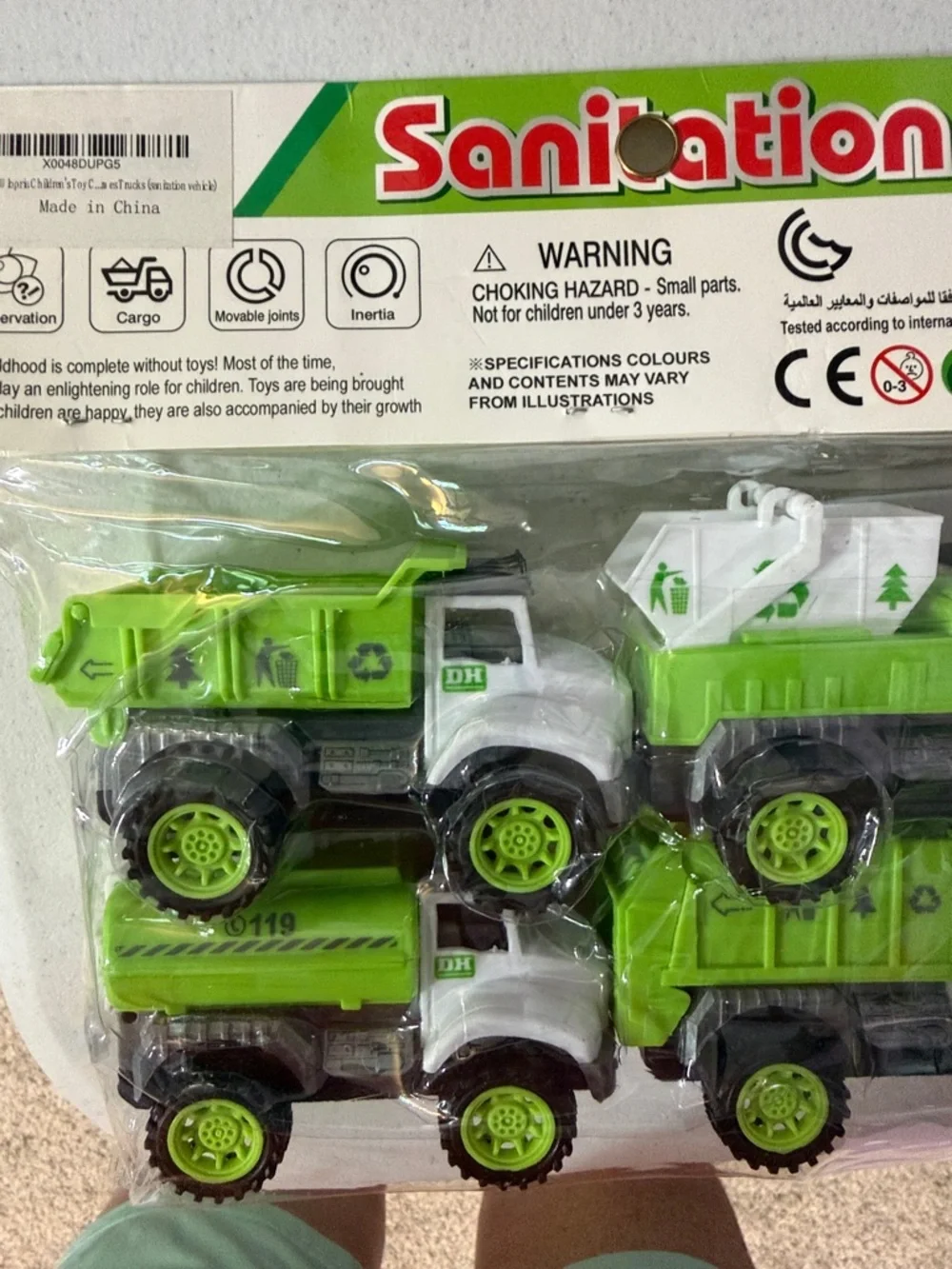 Sanitation Trucks -Kids Toy Truck Set - Green & White